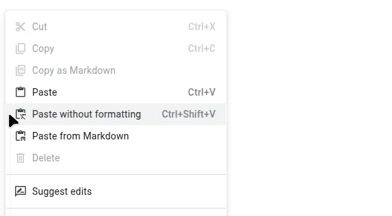 Paste without formatting option