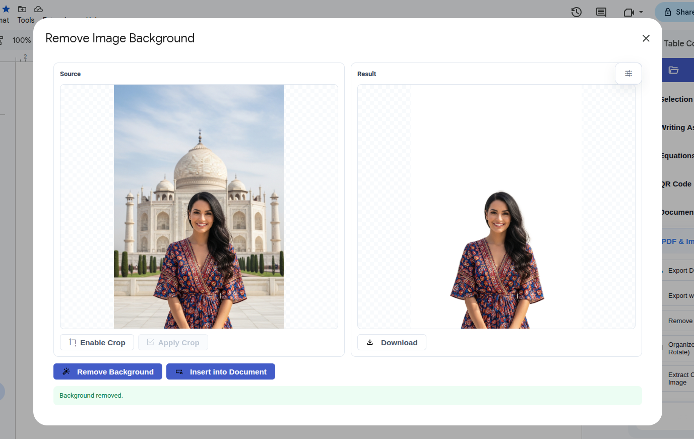 Remove background in Google Docs