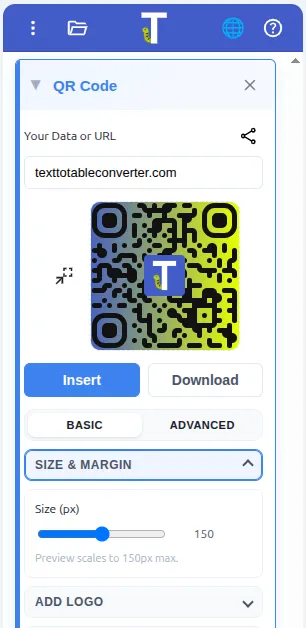 QR Code feature in the sidebar