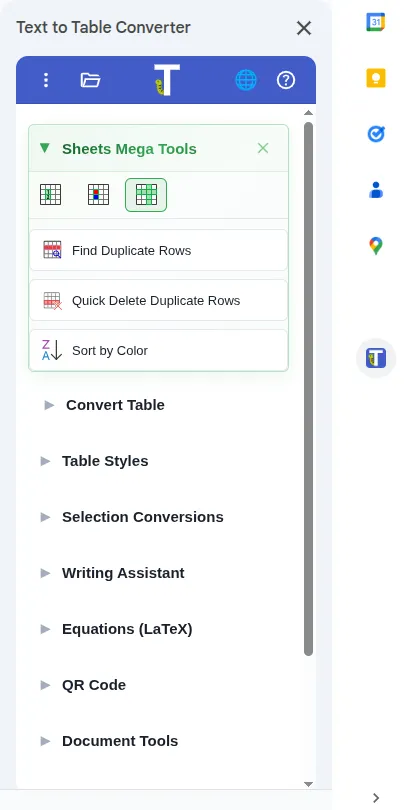 Sidebar in Google Sheets