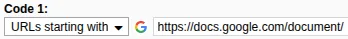 The "URLs starting with" dropdown set to the Google Docs URL